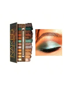 Naked Warm Earth Tone 12-Color Eyeshadow Palette, High-Pigmented Matte & Shimmer Waterproof Formula, Comes With Eyeshadow Brush, Ideal For Daily Date, Disco Party And Event Makeup, Perfect Holiday & Halloween Gift - 沙漠綠洲 - 查看 3