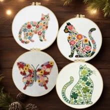 1pc 15*15cm/5.9*5.9in-20*20cm/7.9*7.9in Floral Animal Embroidery Kit, DIY Handmade Embroidery Set, Suitable For Adult Beginners, Home Gift, Women's Sewing Gift, Includes User Manual, Printed Fabric, Embroidery Hoop, Needle And Thread - A - View 13