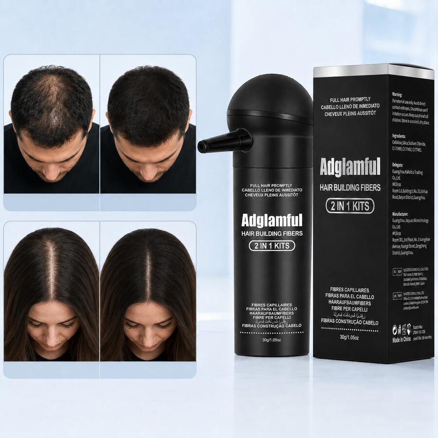 Adglamful 30g Fiber Powder With Spray Nozzle, Fiber Powder Tool Set, Clean And Mess-Free, Hair Thickening Fibers, Natural Effect, Suitable For Daily Use By People With Thinning Hair - Multicolor - View 1