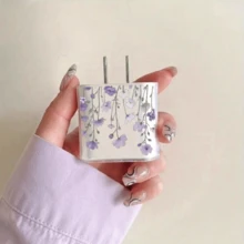 5入紫色花卉數據線保護套，透明軟殼防摔耐磨防折彎，兼容 Apple 18W/20W 快充，法式花卉療癒風數位配件，送禮首選 - 淡紫小花 - 查看 6