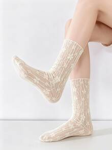 1/5 Pairs Summer Thin Multicolor Mesh Sweet Floral Lolita Mid-Calf Socks - Multicolor - View 8