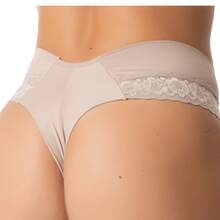 1 Calcinha Fio Duplo Sexy Tanga Fio Dental Duplo Detalhe Renda Lingerie Confortável - Bege - Visão 4
