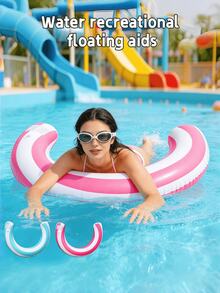 1pc Inflatable Half-Circle U-Shaped Candy Swim Stick, Thickened PVC Striped Curved Inflatable Float, Pool Party, Beach Fun - Swimming Noodle - View 1