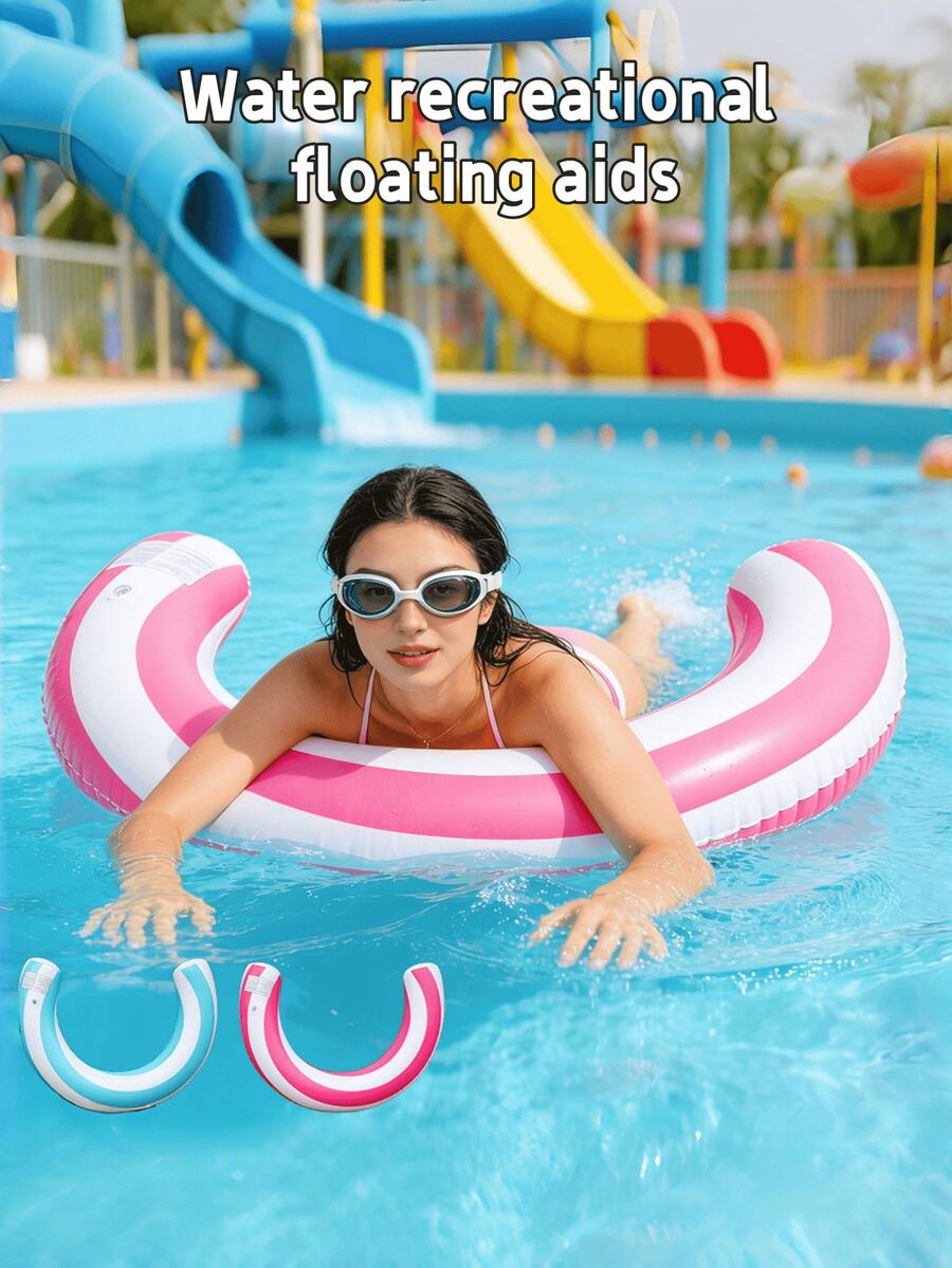 1pc Inflatable Half-Circle U-Shaped Candy Swim Stick, Thickened PVC Striped Curved Inflatable Float, Pool Party, Beach Fun - Swimming Noodle - View 1