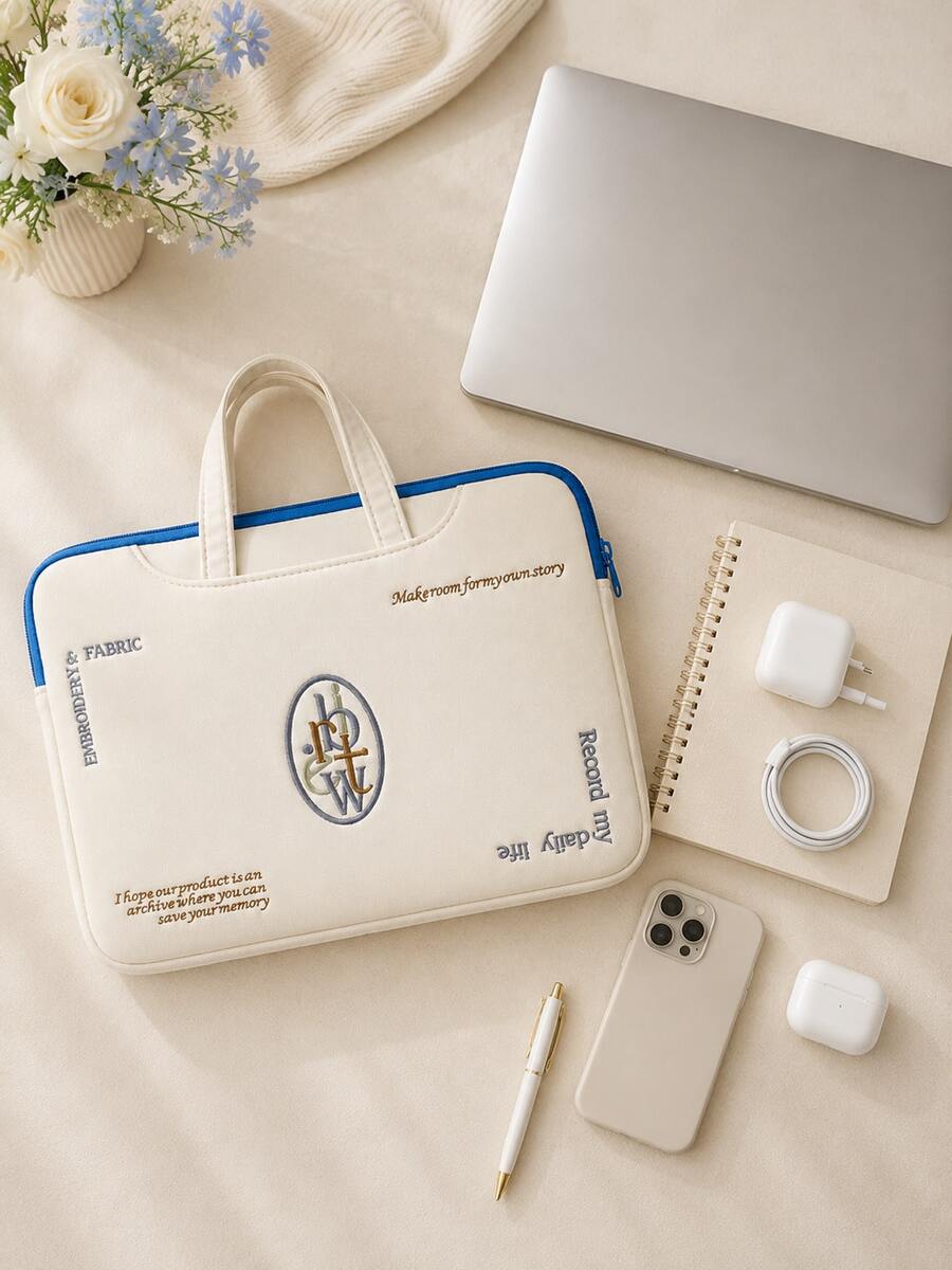 XD Minimalist Letter Print Laptop Carrying Bag 11-15 Inch Tablet Protective Sleeve Cute Women's Computer Bag Office Commute Travel Student Teacher Large Capacity Storage Bag Back To School Campus Essential Gift - Multicolor - View 1