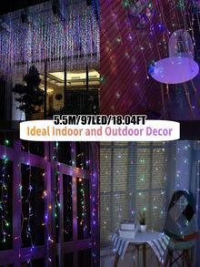 1 pieza Guirnalda de luces solares de pilar de hielo, 97/160 LED Luces de hadas para exteriores, 8 modos de iluminación, IP65 impermeable Luces de cortina, Balcón, Jardín, Aleros, Fiesta, Pared, Ventana, Porche, Patio, Pabellón, Decoración de fiesta de Navidad, Luz decorativa colgante-5.5M/7M - Luces LED solares tipo carámbano - Ver 18