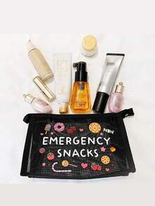 "Emergency Snacks" Letter Print Storage Bag, Multifunctional Makeup Bag, Can Store Hair Clips, Headbands, Etc., Red Cushion Portable Storage Bag, Makeup Bag, Skincare Bag, Travel Essential, Dormitory Supplies, Bathroom Storage, Jewelry Storage, Lip Gloss And Cosmetics Storage Bag, Backpack, Holiday Essential Makeup Bag, Cosmetics Storage, Wedding Bride Gift, Mother's Day Gift, Birthday Gift, Gift For Friends And Teachers - Multicolor - View 7