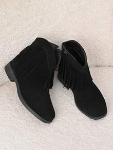 1 Pair Kids' Tassel Decor Boots, Fashionable & Versatile, Soft & Comfortable, Rubber Non-Slip Sole, Suitable For Daily Family Outings And Parties - Black - View 19