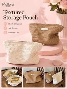 Tas Kosmetik Minimalis dengan Tekstur Anyaman, Kantong Penyimpanan Portabel dengan Resleting, Cocok untuk Kosmetik, Pembalut Wanita, dan Barang-Barang Kecil - Berbagai gaya - View 2