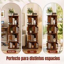 Torre de estanterías giratorias de cuatro niveles, librería giratoria con plataforma giratoria, estantería circular giratoria de 360°, estante de almacenamiento de esquina en espiral giratorio vertical. - Granate - Ver 2