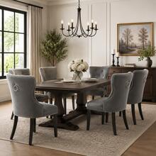 Dining Chair Set, 6 Piece Velvet Grey With Oak Legs - 灰色 - 查看 1