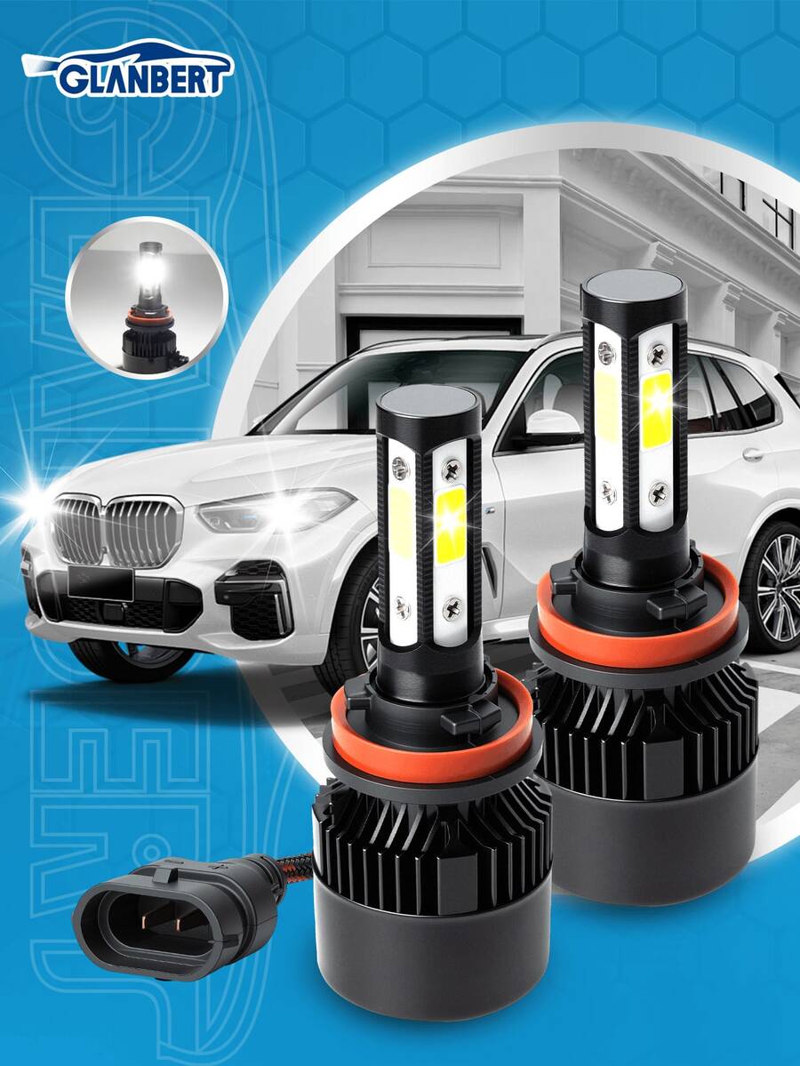 GLANBERT 2pcs/Pack New 4-Sided H4 H7 Car LED Headlight H11 9005 HB3 9006 HB4 H13 LED Headlight Bulbs