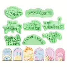 8pcs Birthday Greeting Cake Text Stamp Set, Anniversary Celebration Handwritten Letter Cutting Tool Kit, DIY Cake And Pastry Decoration, Embossed Stamp, Baking Supplies - View 10