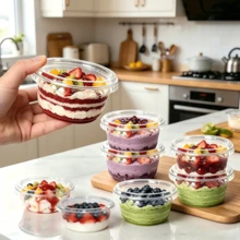 FookmeKag 100 Sets (100 Cups + 100 Lids) Of Round Transparent Dessert Cups, Available In 8oz/12oz/16oz Sizes. Perfect For Cakes, Puddings, Yogurt, Mousse And Fruits. Ideal Tableware For Birthday Parties, Wedding Banquets, Picnics And Daily Family Desserts. - White - View 5