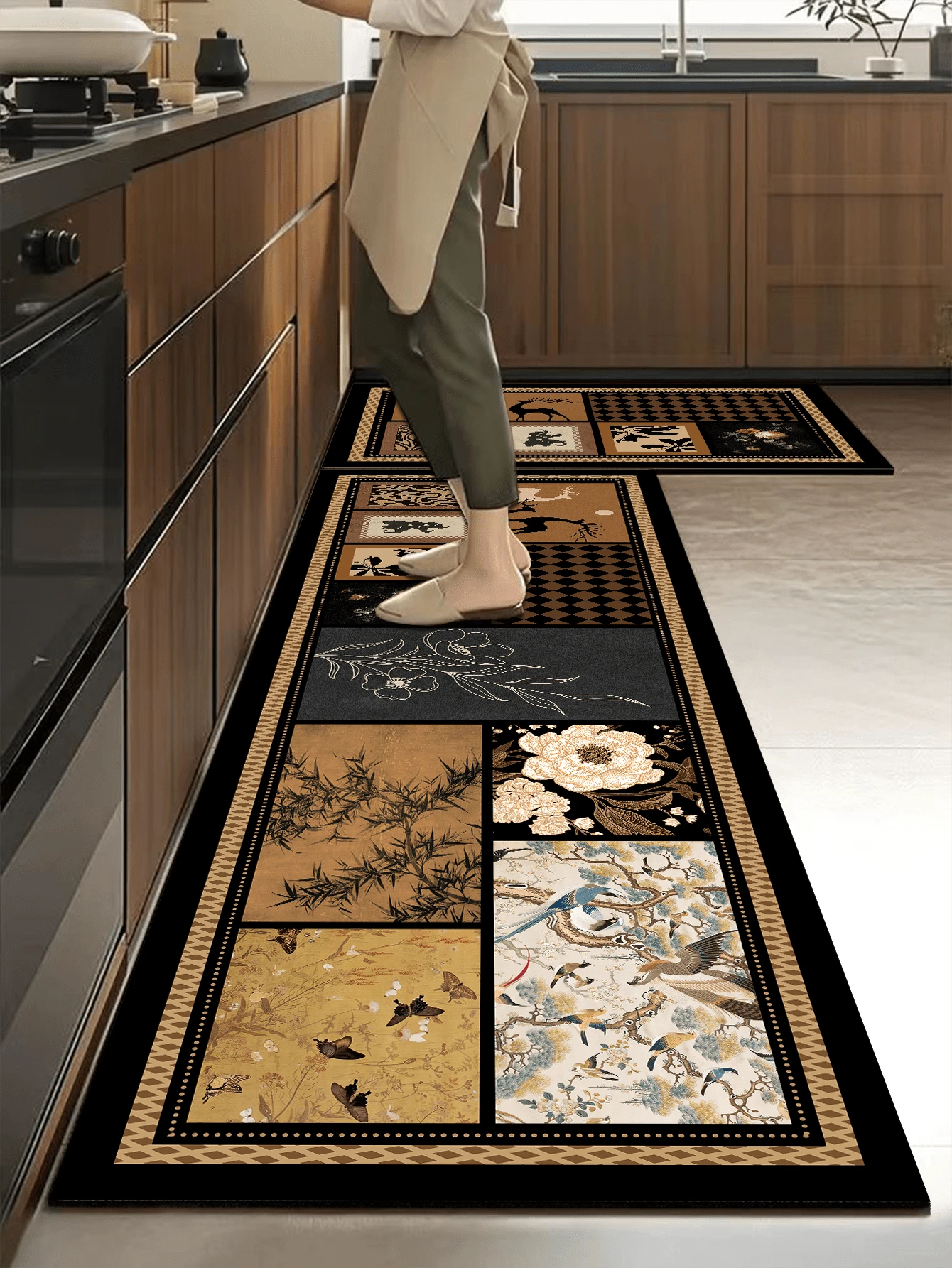 1 Pc Brown Fawn Pattern Kitchen Mat, 3.5 Mm Soft Rubber That Absorbs Water And Is Easy To Clean. Suitable For Corridors, Bathrooms, Living Rooms, Outdoor Door Mats, And Toilets. Useable Throughout The Year And For Various Holidays. - Multicolor - View 1