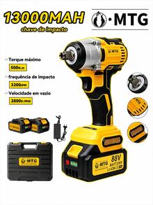 Chave de Impacto Sem Fio 88V Motor Sem Escovas 500N.m Alta Potência 13000mAh 2 Baterias de Lítio Encaixe 1/2" Kit com Maleta Ferramenta Elétrica para Reparo Automotivo Oficina e Reparos Domésticos - Amarelo - Visão 9
