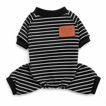 皮革標籤條紋四足連身衣極簡寵物服飾，狗狗春秋休閒居家穿著，保暖四足套裝，適合小型與中型犬 - 黑色 - 查看 5