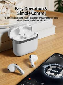 TWS True Wireless In‑Ear Earbuds, Bluetooth 5.3 Earphones With Touch Control, Long Playback Time, Hi‑Fi Stereo Sound, Built‑In Mic For Clear Calls, Ergonomic Comfort Fit For Daily Use - White - View 3