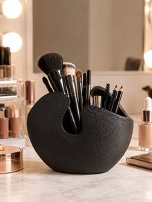 Sculptural Cosmetic Organizer Cup, Single Minimalist Makeup Brush Holder With Textured Finish, Contemporary Dresser And Bathroom Counter Storage For Beauty Tools And Cosmetics - Multicolor - View 2