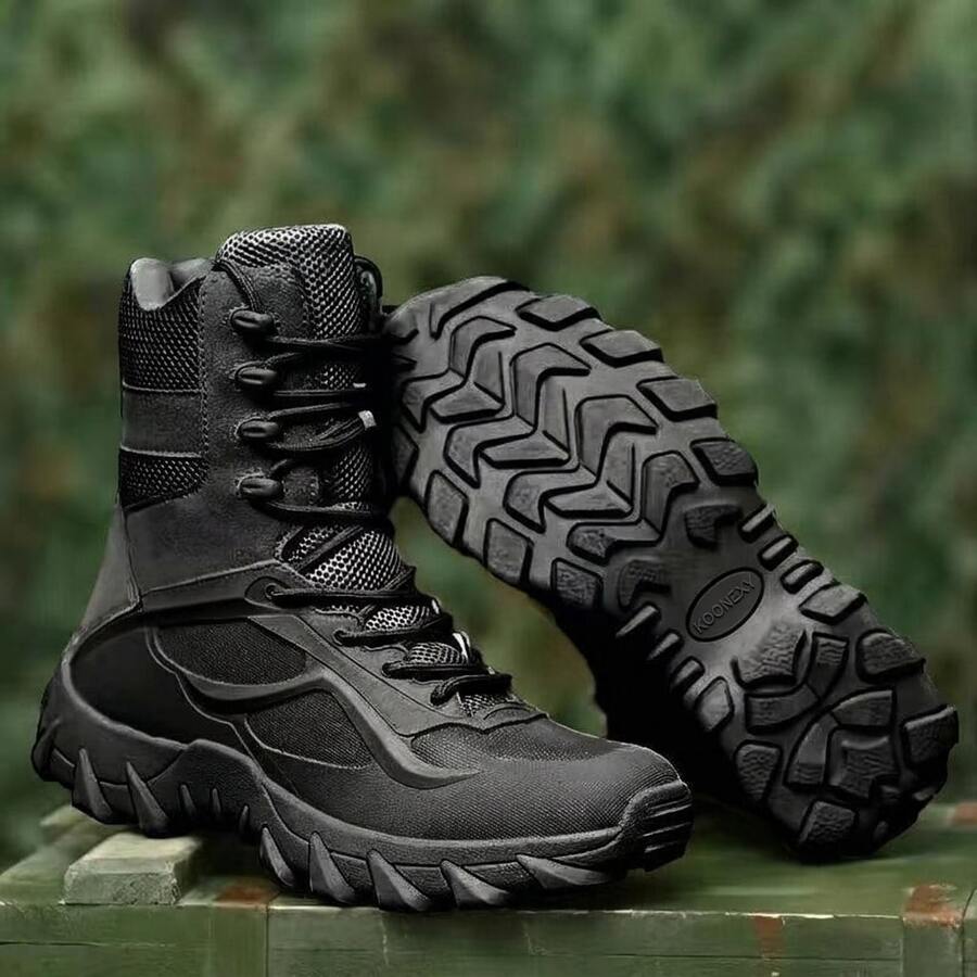 STARNOVO Men's Tactical Combat Boots, Breathable Mesh High-Top Hiking Shoes With Non-Slip Rubber Outsole, Suitable For Outdoor Activities
