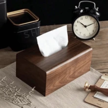 1pc Wooden Tissue Box, Solid Wood Tissue Holder For Living Room, Desktop Storage Box, Bathroom Home Decor Tissue Box, Kitchen Accessories - Multicolor - View 2