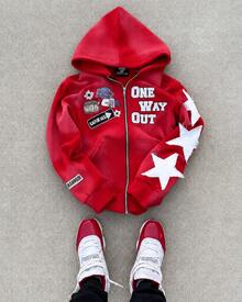 European Station Brand Casual American Digital Printing Sweater Cardigan Jacket Multi-Color Hoodie,Graphic Jacket,Jackets Zip Up Graphic - Red - View 5