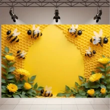 1pc Honeycomb Background Cloth Is A Multifunctional Banner Suitable For Birthdays, Celebrations, Gardens, And Interior Decoration, And Can Be Used As A Party Background. Its Honeycomb Pattern Design Can Be Used As A Bee Themed Decoration - A - View 7