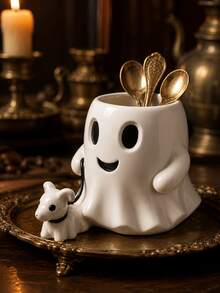 Halloween Kitchen Decor, Cute White Ghost Resin Utensil Holder With Dog, Countertop Cutlery Organizer, Spooky Indoor Fall Tabletop Decoration - Multicolor - View 5