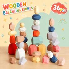 36pcs/20pcs Kids Wooden Balance Stones, 3+ Years, Colorful Rock Stacking Blocks, Mixed Sizes, Montessori Fine Motor Construction Toy, Open-Ended Family Game, Birthday And Eid Gift - Multicolor - View 1