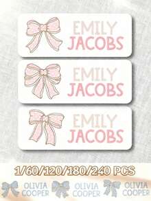 Christmas Gifts/Christmas Classroom Decor/Back To School/Party Decorations 45/60/120/240/360/480pcs Premium Transparent Name Stickers - Customizable PET Labels For School Supplies, Office Decor And Personalized Organization, Office Decor Stickers | Customizable Sticker Labels, Water Bottle Stickers - Bow Sticker Style - View 4