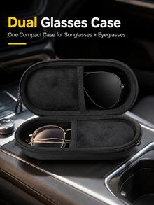 1pc Dual Compartment EVA Hard Shell Glasses Case, Double Layer 2-Pair Glasses Storage Box With Carabiner Clip And Zipper Closure, Shockproof Waterproof Scratch-Resistant Portable Fashion Eyewear Organizer, Travel Car Accessory Women Gift - A - View 13