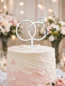 1/2/5/10件鑽戒蛋糕裝飾插牌，壓克力材質，適用於婚禮、訂婚、週年紀念、情人節派對蛋糕裝飾，蛋糕插牌，烘焙裝飾用品 - 銀色 - 查看 12