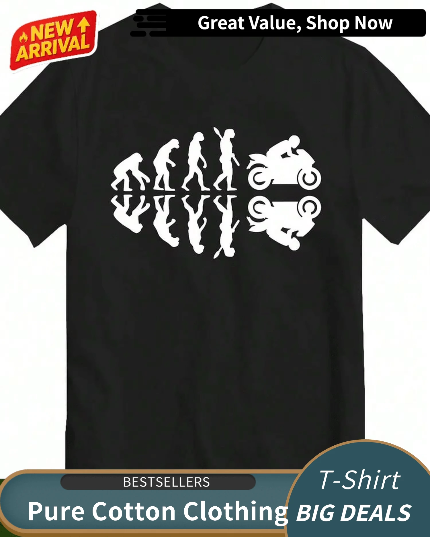 Evolution Of Motorbike T-Shirt Biker Bike Rider Racer Gift T Shirt Racing Gift Present Idea Top Dad Top Tee Reflection - 黑色 - 查看 1