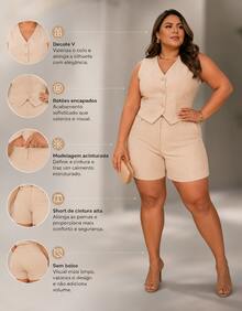 Tailored Suit, Charlotte Plus Size, Shorts + Vest - Nude - View 8