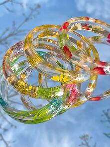 1件优雅简约树脂透明干花手镯，适合女士日常街头穿搭或海滩旅行佩戴 - 彩色 - 查看 6