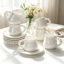 6-Piece Ceramic Espresso Coffee Cup Set With Saucers & Spoons – 3.3oz/100ml Mugs For Cappuccino, Latte, Mocha & Tea | Coffee Bar Essentials & Home Decor | Christmas Gifts - White - View 1