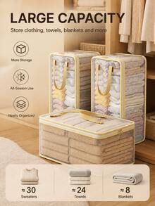 Foldable Transparent Window Storage Bag - Large Capacity Storage Box With Breathable Design; Suitable For Storing Bedding, Blankets, Towels And Seasonal Clothing - Ideal For Closet, Bedroom, Dorm And Home Storage. - Multicolor - View 7
