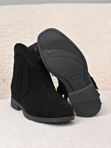 1 Pair Kids' Tassel Decor Boots, Fashionable & Versatile, Soft & Comfortable, Rubber Non-Slip Sole, Suitable For Daily Family Outings And Parties - Black - View 24