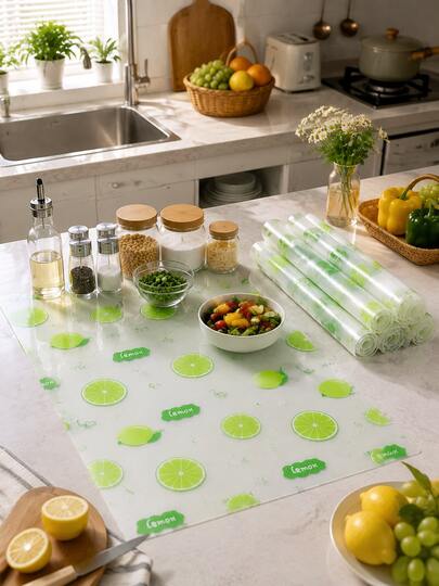 Roll Lime Green Lime Pattern Drawer Liner, Non-Slip Stain-Resistant, Easy To Clean, Reusable, Suitable For Table Mat, Shoe Mat, Refrigerator Mat And Other Liner Uses, Practical And Decorative Home Supplies