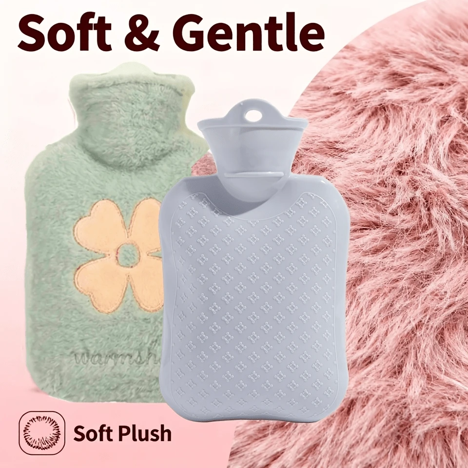 1pc 500ml Clover Plush Hot Water Bottle - Thickened Water-Fillable PVC Material, Washable Soft Plush Surface, Portable Hand And Foot, Perfect For Winter, Multiple Colors Available, Christmas, Holiday Gift - Hot Water Bottle - View 1