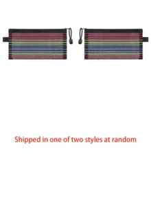 Colorful Striped Zipper Makeup Bag, Fresh Lemon "Italy" Letter Pattern Design, Transparent Mesh Makeup Bag, Foldable Storage Bag, Portable Stationery Bag, Multi-Functional Storage Bag, Travel Storage Supplies, Suitable For Travel, Beach, Holiday, Student Back To School, Office, Gift And Daily Use, Unique Party Gift, Back To School Gift, Birthday Gift, Travel Gift, Best Teacher's Day Gift - Multicolor - View 11