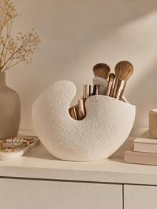 Sculptural Cosmetic Organizer Cup, Single Minimalist Makeup Brush Holder With Textured Finish, Contemporary Dresser And Bathroom Counter Storage For Beauty Tools And Cosmetics - Multicolor - View 13