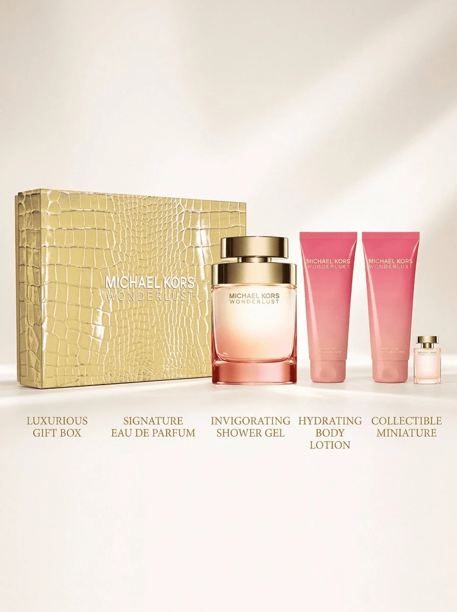 Michael Kors Wonderlust 女士 4 件套 (EDP 3.4oz+身体乳 3.4oz+沐浴露 3.4oz+EDP 4ml) 3.4oz/100ml*3+0.17oz/4ml - EDP 4 件套 - 查看 1