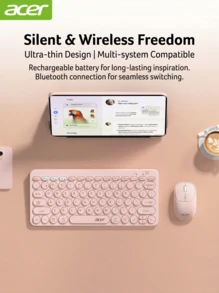 Acer OKR250 Kombo Keyboard dan Mouse Nirkabel Ultra Tipis: Koneksi Bluetooth 5.0 Dual-mode, Dapat Diisi Ulang, Kombinasi Keyboard dan Mouse Senyap, Portabel untuk Laptop dan Penggunaan Kantor, Daya Tahan Baterai Lama, Kebisingan Rendah, Perangkat Tambahan Komputer Rumah - View 5
