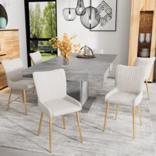 Samt-Esszimmerstuhl, 2er-Set, Luxuriös, Wohnzimmer, Schlafzimmer, Lounge-Stuhl Mit Vier Goldene Metallstützbeinen, Lendenwirbelstütze, Beige - Beige - Übersicht 4