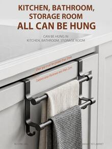 1pc 36cm/14.17in Double Bar Towel Rack, No-Drill Cabinet Door Hanging Rack, Easily Hangs On Cabinet Doors, Double Bar Design Can Simultaneously Store Kitchen Towels, Rags, Spatulas, Spoons, Brushes And Other Common Items, Sturdy And Durable Structure, Rust-Proof And Moisture-Proof, Suitable For Kitchen, Bathroom, Storage Room And Other Multiple Scenarios. Kitchen Storage Rack, Kitchen Supplies, Storage Rack, Hanging Rack, Kitchen Tools, Kitchen Organization Tools, Kitchen Gadgets - Multicolor - View 5