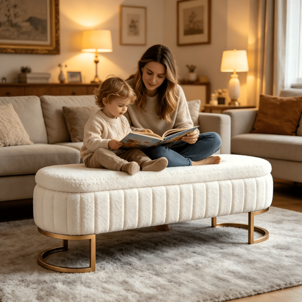 Samt Bettbank Mit Stauraum 130 Cm - Goldene Metallfüße - Polsterbank Sitztruhe Für Schlafzimmer Flur Wohnzimmer