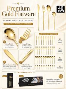 40pcs Stainless Steel Cutlery Set, Gold Knife & Fork, Mirror Dessert Fork, Colorful Cake & Fruit Spoon, Small Coffee Spoon, Kitchen Dining Utensils - Multicolor - View 11
