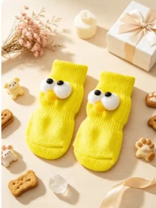 4 Pairs Cute Big Eye Dog Socks, Soft Knitted Paw Protection Socks, Wear-Resistant Non-Scratch Puppy Paw Covers, Warm Indoor Pet Socks, Suitable For Small Dogs, Prevent Licking, Pet Accessories - Multicolor - View 8