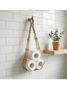 2Pcs/Set Wall Mounted Toilet Paper Storage Rack Hanging Mesh Bag Organizer Bohemian Style Handmade Cotton Rope Net Bag Paper Roll Holder Suitable For Home Bedroom Bathroom Living Room - Multicolor - View 4
